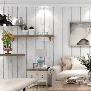 Giấy dán tường giả gỗ trắng Nostalgia 3D014 dán phòng khách