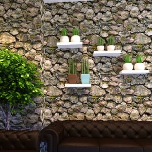 Quán cafe dán giấy dán tường giả đá rêu xanh 3D009