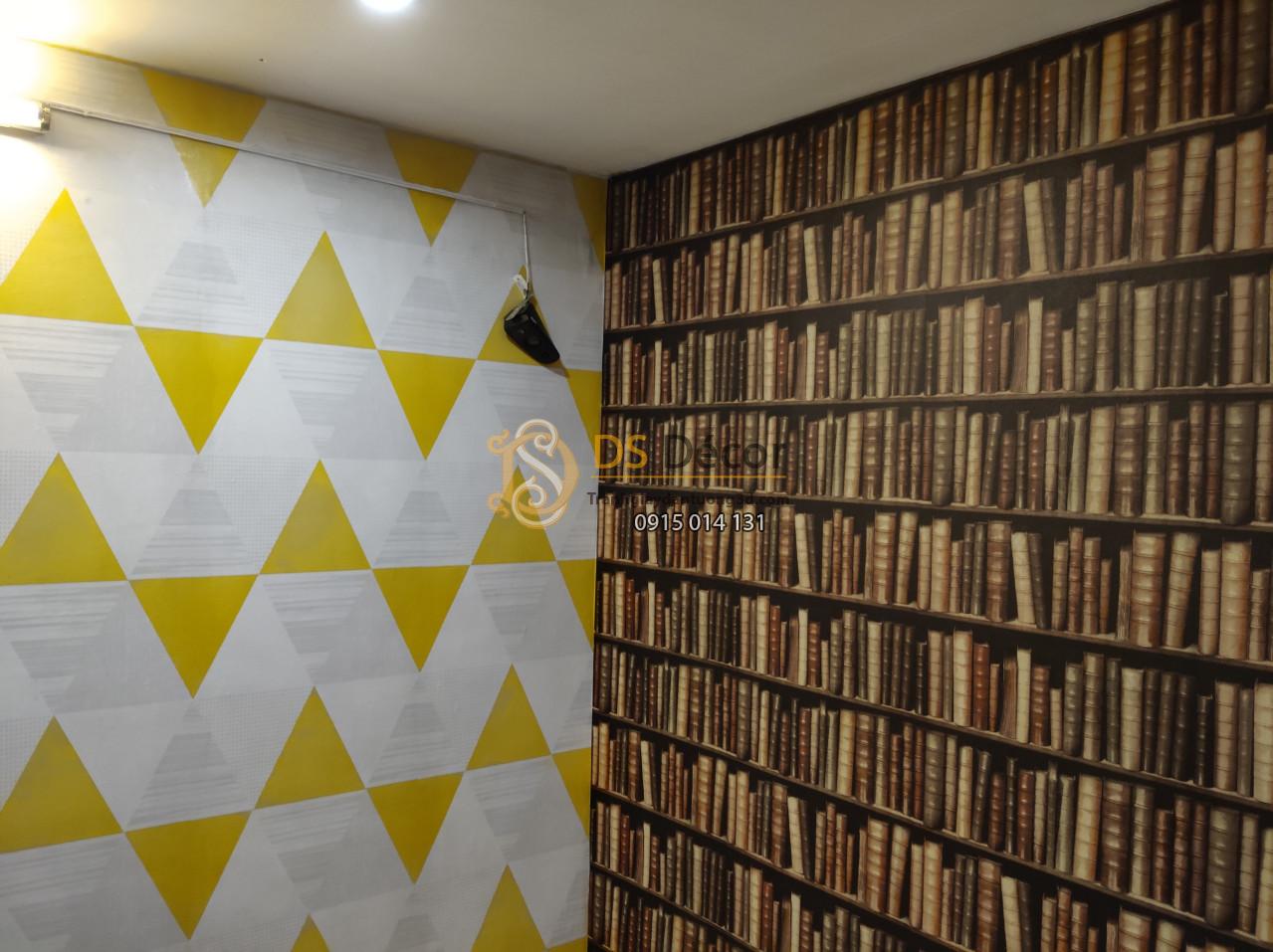 Giấy dán tường họa tiết tam giác hiện đại 3D016 dán quán cafe cùng giấy dán kệ sách
