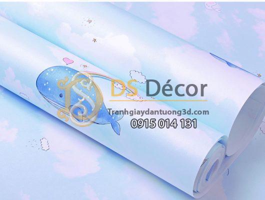 Bề mặt Giấy Dán Tường Cá Heo Dolphin và Mây 3D032