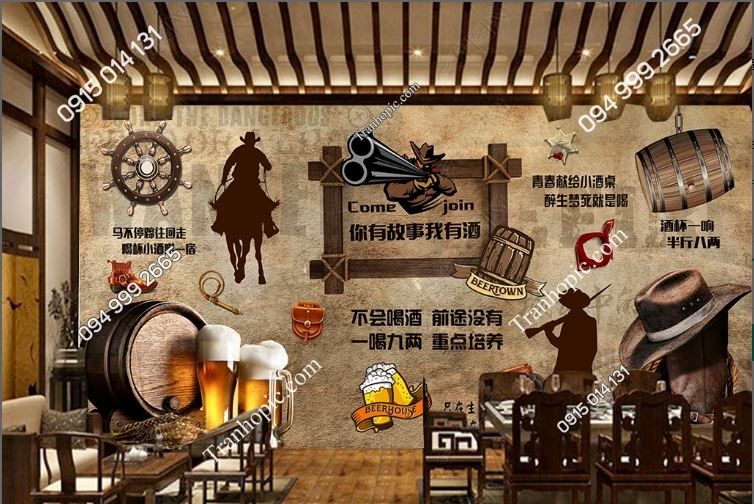 Tranh dán tường 3D cao bồi cho quán bia nhậu 18420260