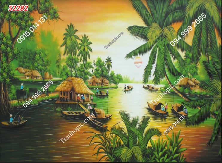 Tranh dán tường 3D đồng quê Việt Nam dán phòng khách 52282