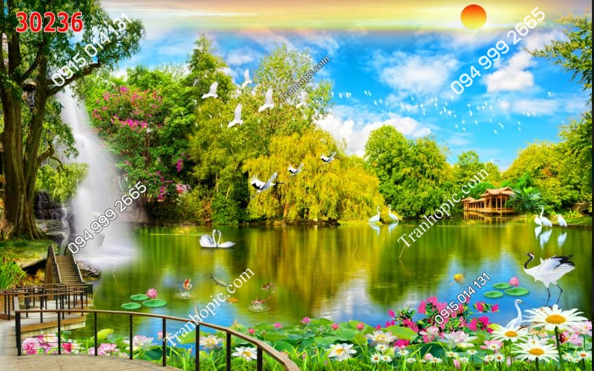 Tranh dán tường 3D phong cảnh dán phòng khách 30236