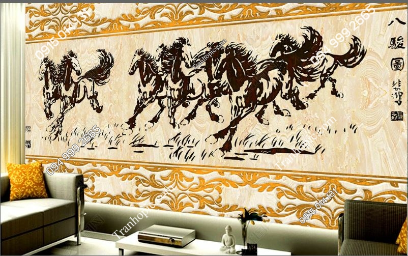 Tranh dán tường 5D bát mã phong cách thủy mặc_15467813