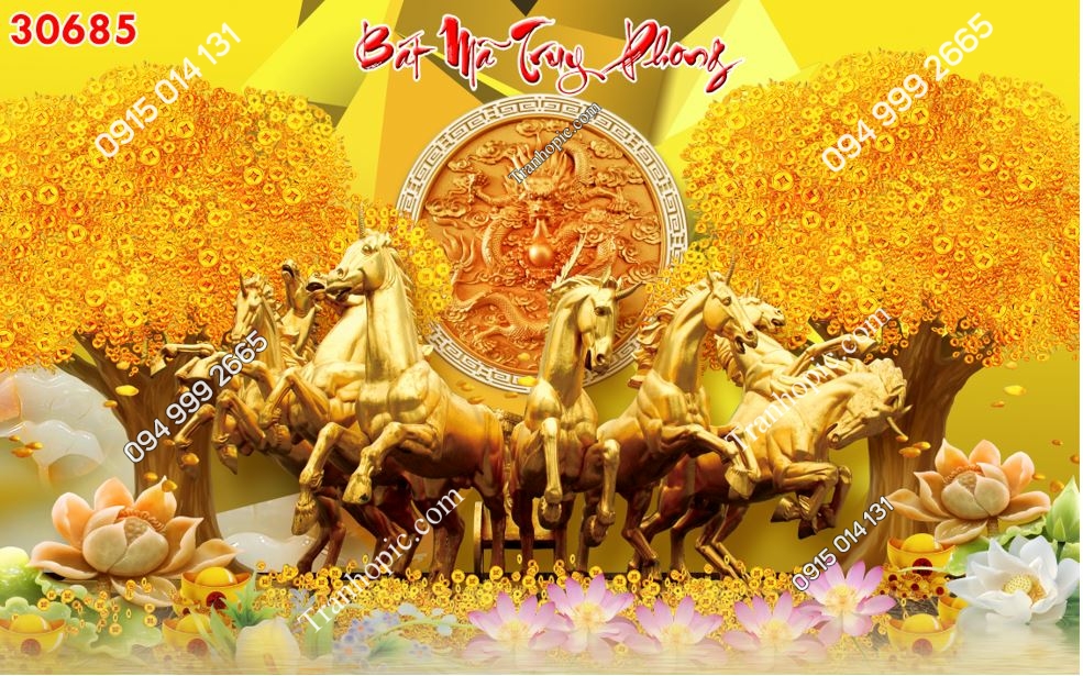 Tranh dán tường 5D bát mã phong truy phong dán phòng khách 30685