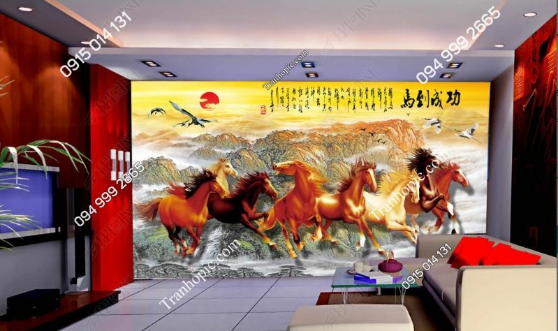 Tranh dán tường bát mã trên nền núi đá weili 15738388