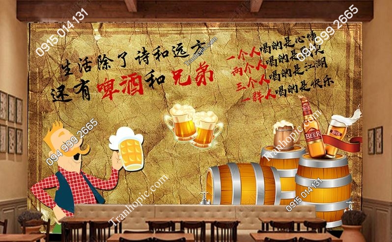 Tranh dán tường đẹp cho quán bia nhậu 19020709