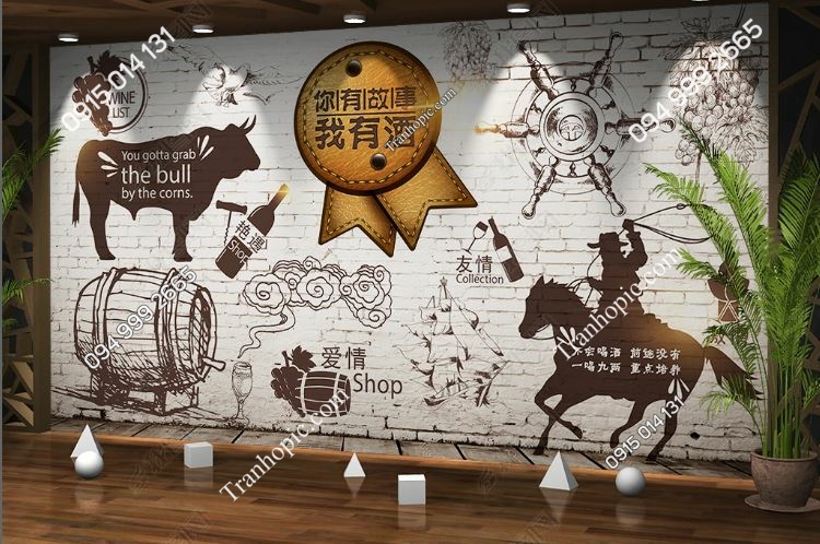 Tranh dán tường giả gạch trắng dán quán bia rượu 18336521
