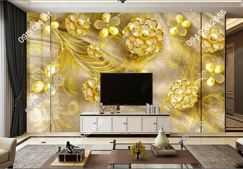 Tranh dán tường hoa 5D giả ngọc dán phòng khách 23691436