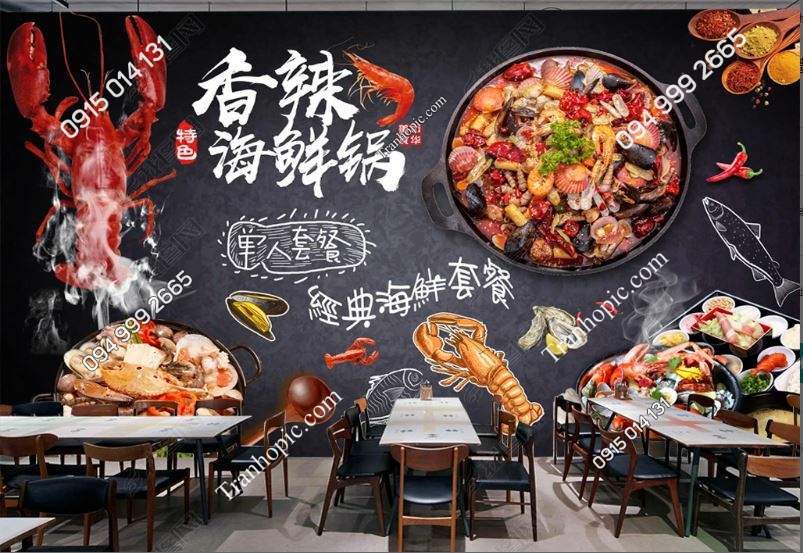 Tranh dán tường quán lẩu nướng hải sản ngon 17677883