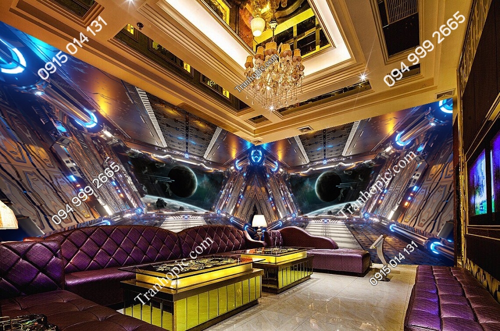 Tranh khoang tàu vũ trụ dán tường quán karaoke bar bay 1924987766