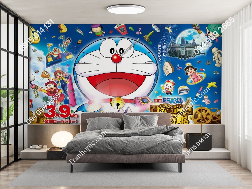 Tranh dán tường 3D Doreamon dán phòng bé 1147747