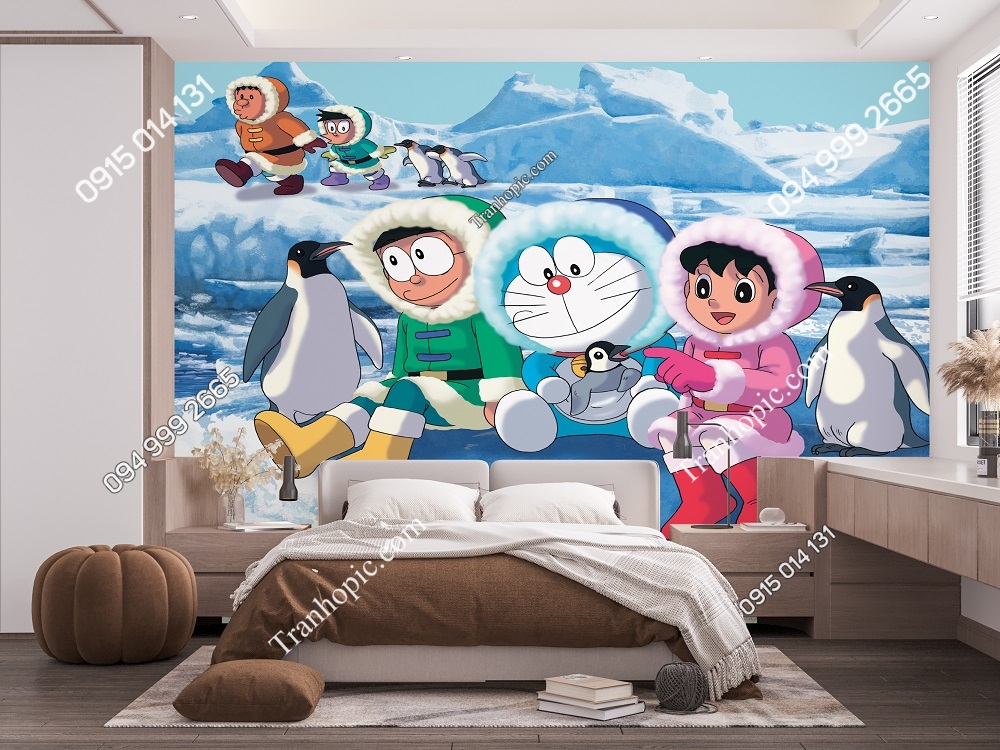 Tranh dán tường 3D Doreamon dán phòng bé 1232617