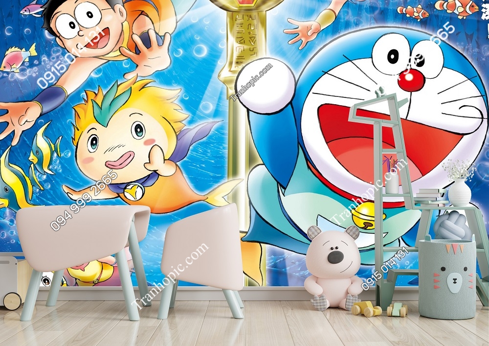 Tranh dán tường 3D Doreamon dán phòng bé 452420
