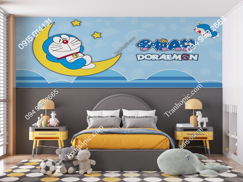 Tranh dán tường 3D doraemon phòng bé