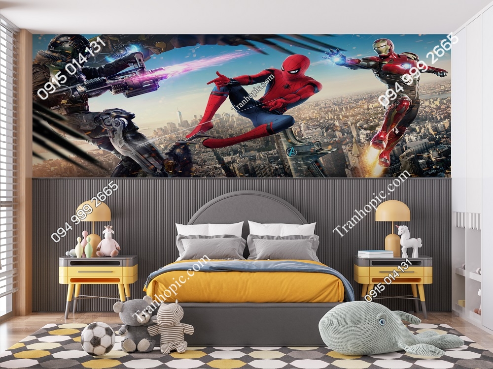 Tranh dán tường 3D người nhện Spider Man dán phòng bé 869322