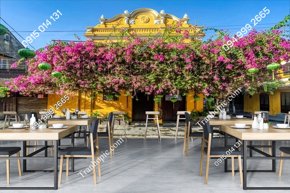 Tranh-dán-tường-3D phong-cảnh-nhà-hoa-giấy-Hội-An-2138324329