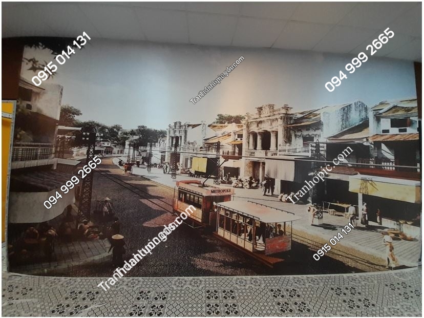 Tranh dán tường Hà Nội xưa cho quán bia hơi