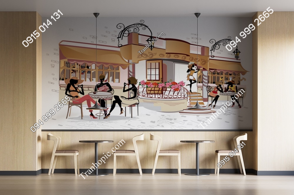 Tranh dán tường cảnh cafe đường phố trên thành phố cổ 503161032