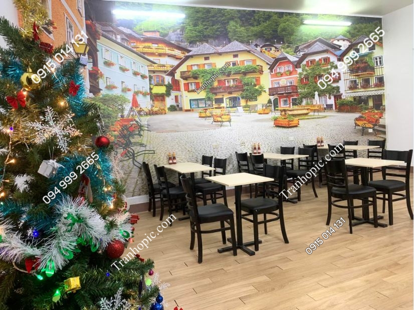 Tranh dán tường quán ăn vặt đẹp