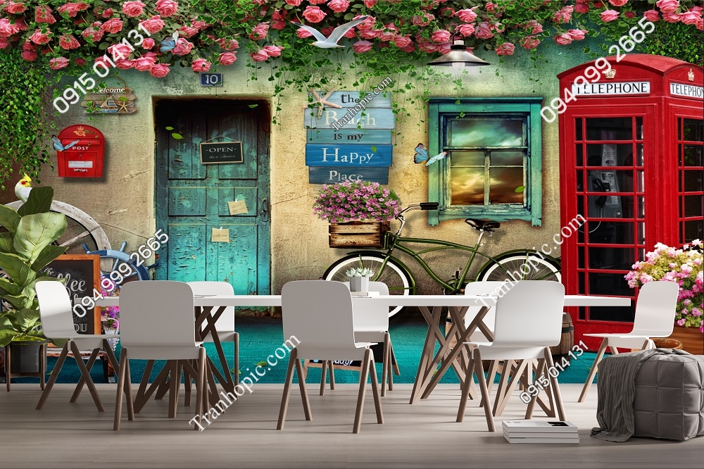 Tranh dán tường quán cafe quán ăn nền tường xưa độc đáo 0254