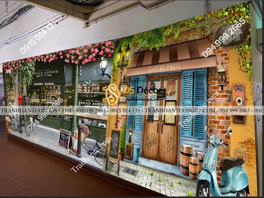 Tranh dán tường quán cafe trà sữa