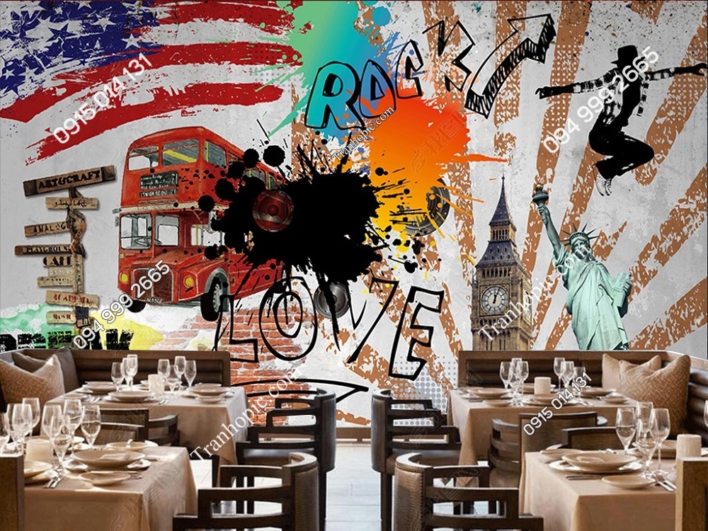 Tranh tường rock love kiểu vẽ tay dán tường cafe trà sữa 28712936