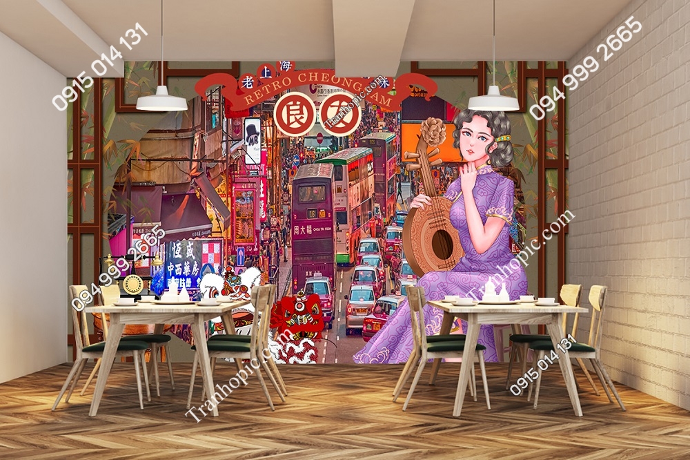 Tranh bà chủ quán váy tím hong kong cofe 30220420152943810105