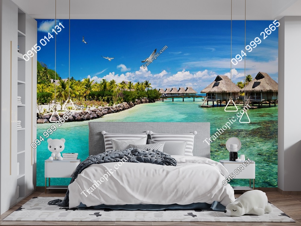 Tranh bờ biển tuyệt đẹp dán đầu giường 56598