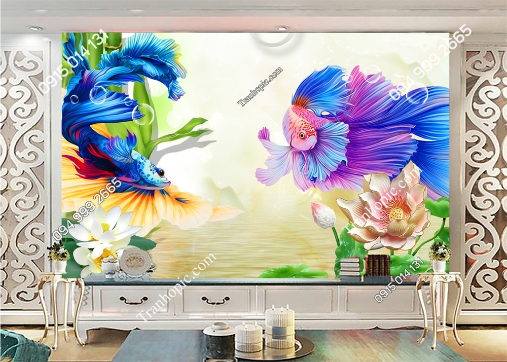 Tranh cá chép 7 màu dán tường 50412