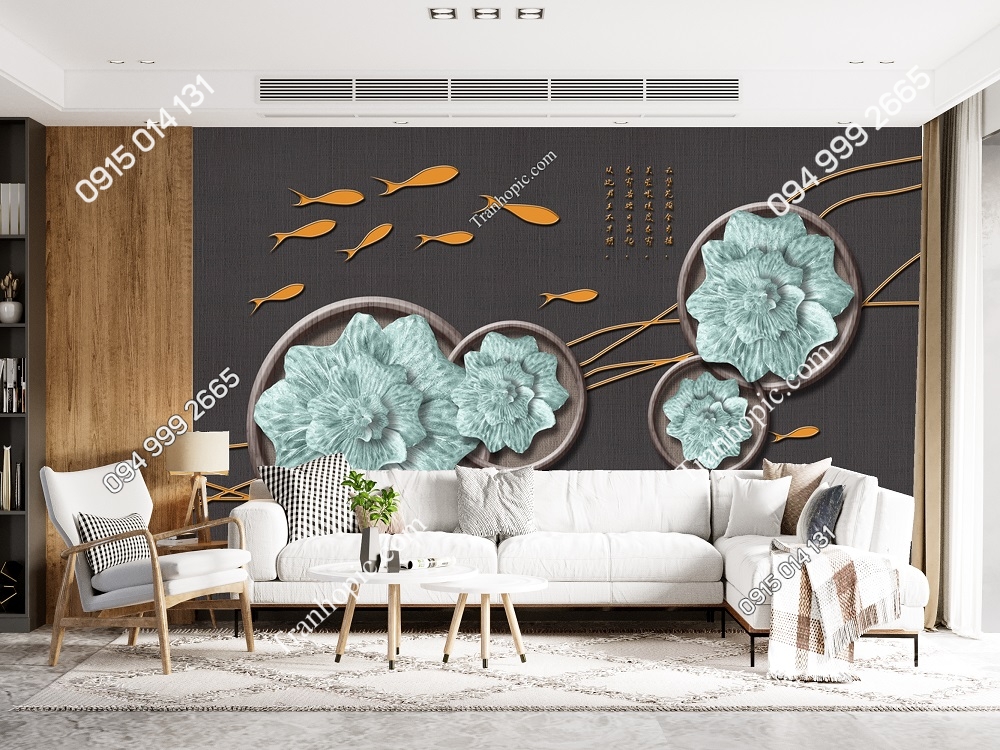 Tranh cá chép hoa sen cách điệu 34626