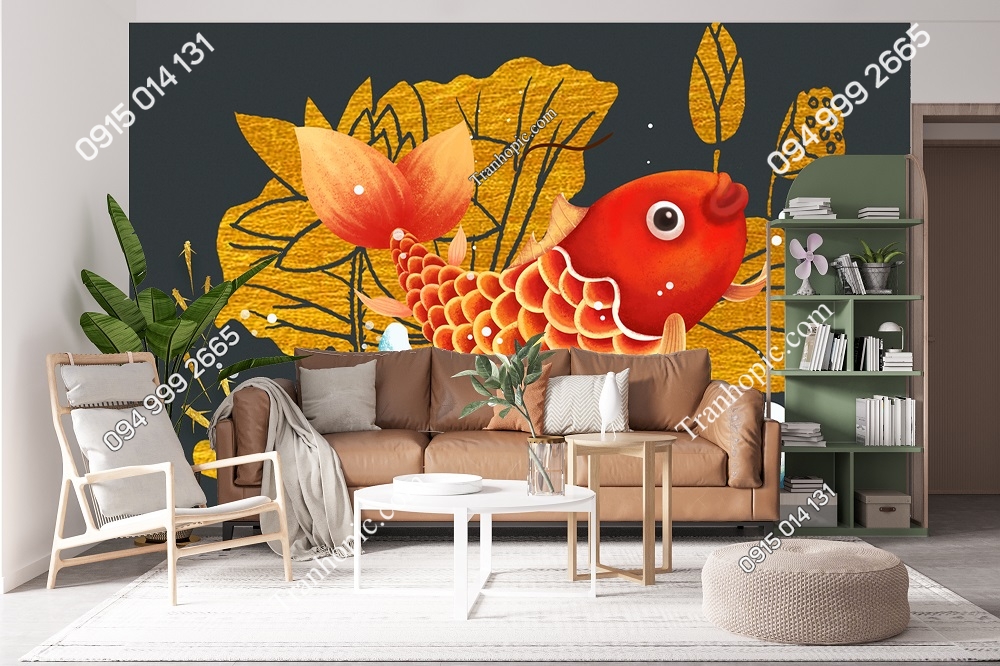 Tranh cá chép hồng dán phòng sách 34553