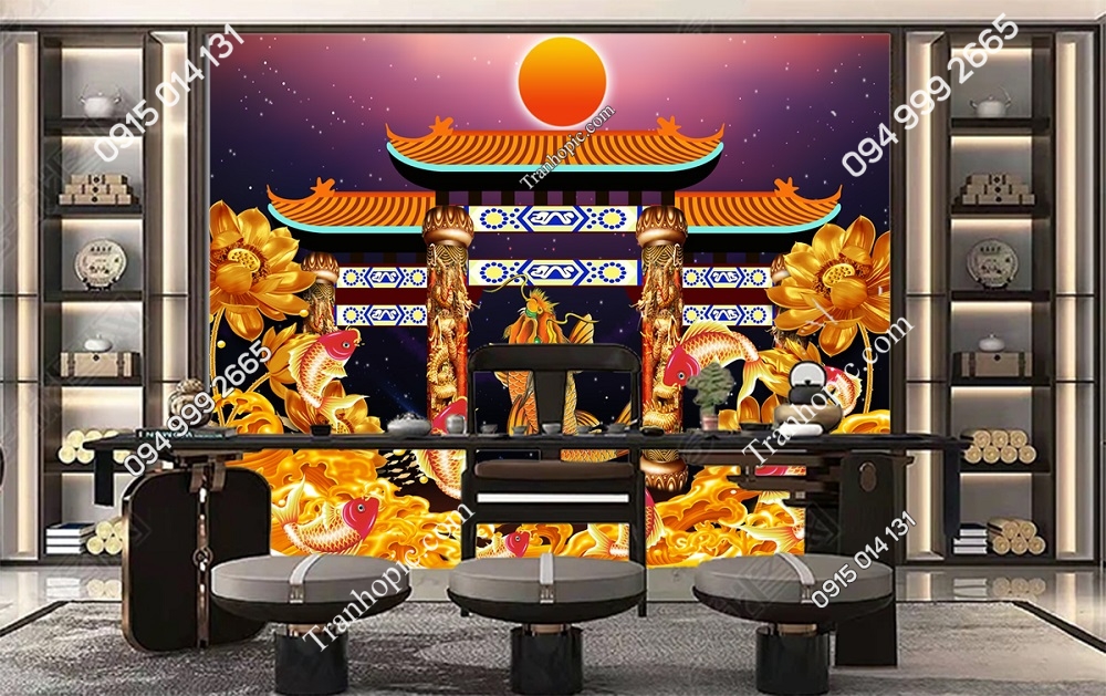 Tranh cá chép vượt vũ môn hóa rồng 33880