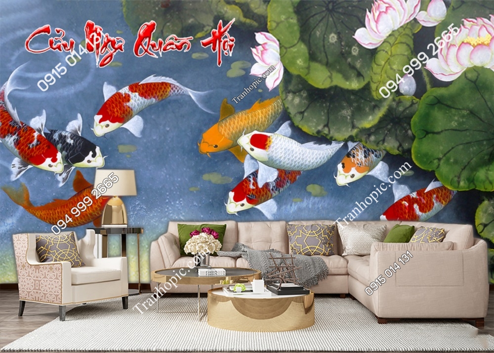 Tranh cử ngư quần hội dán tường phòng khách 50820