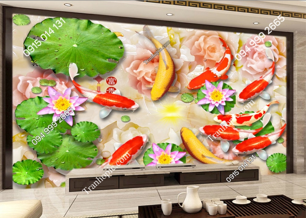 Tranh dán tường cá chép chơi trăng 30340