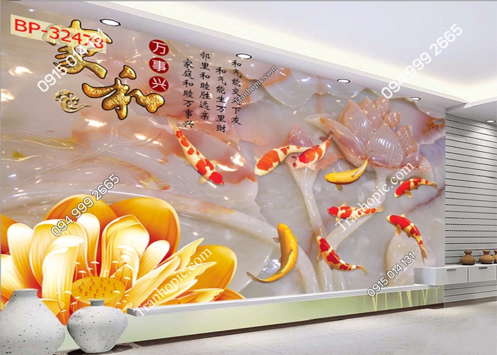 Tranh dán tường cá chép giả ngọc 32478