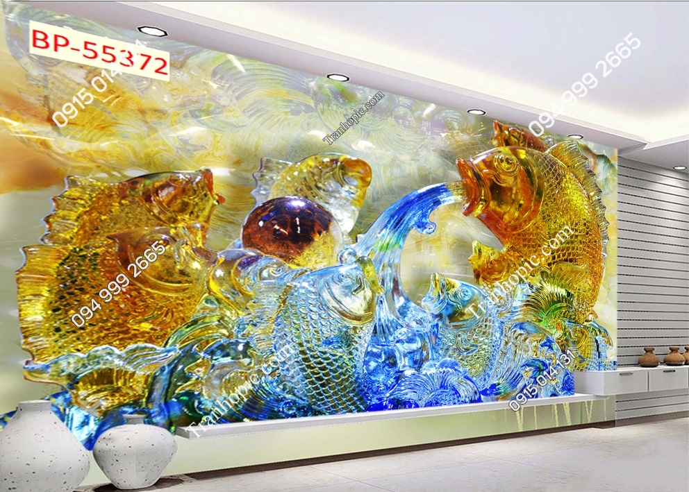 Tranh dán tường cá chép thủy tinh 55372