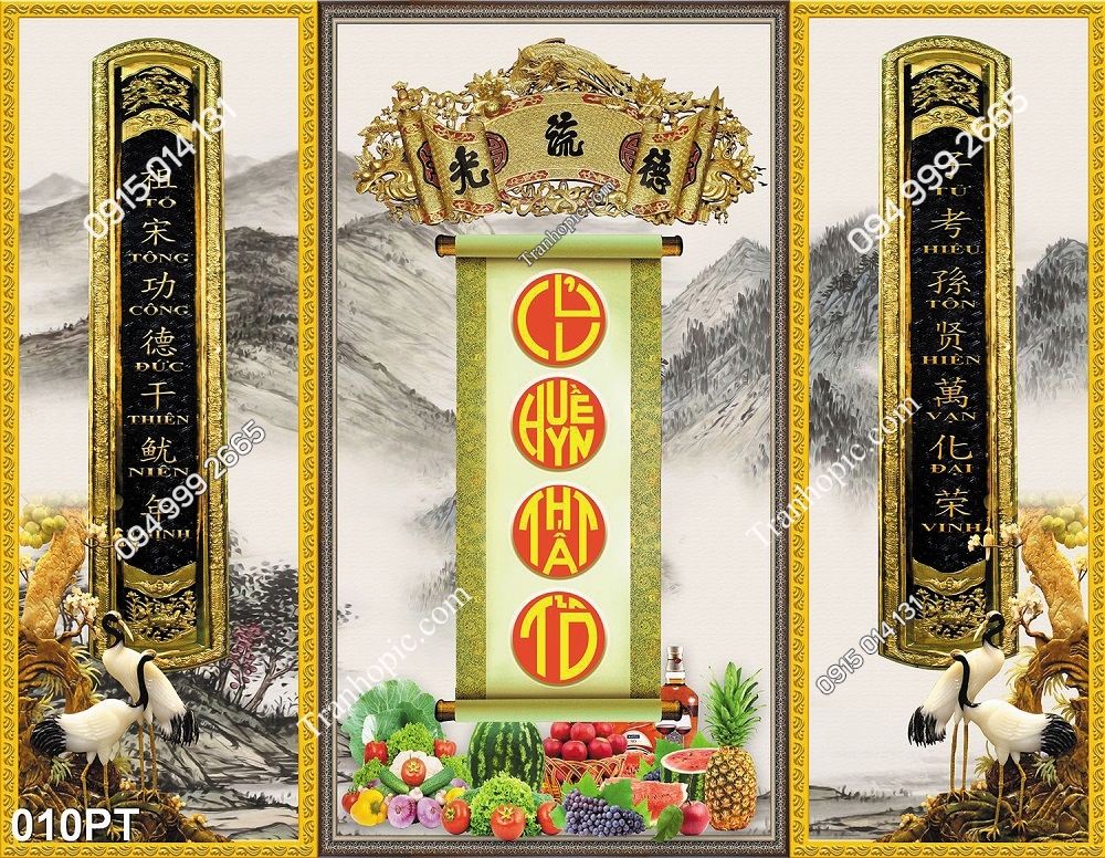 Tranh dán tường cửu huyền thất tổ phòng thờ bàn thờ gia tiên 010PT