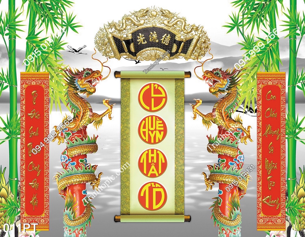 Tranh dán tường cửu huyền thất tổ phòng thờ bàn thờ gia tiên 011PT
