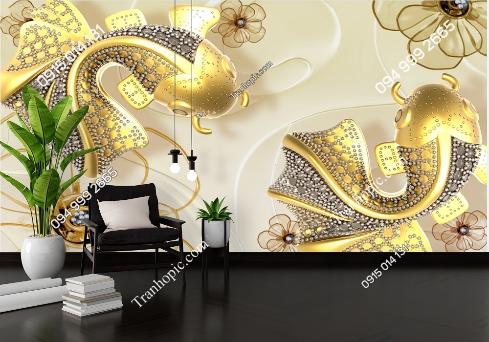 Tranh dán tường đôi cá chép vàng 30096