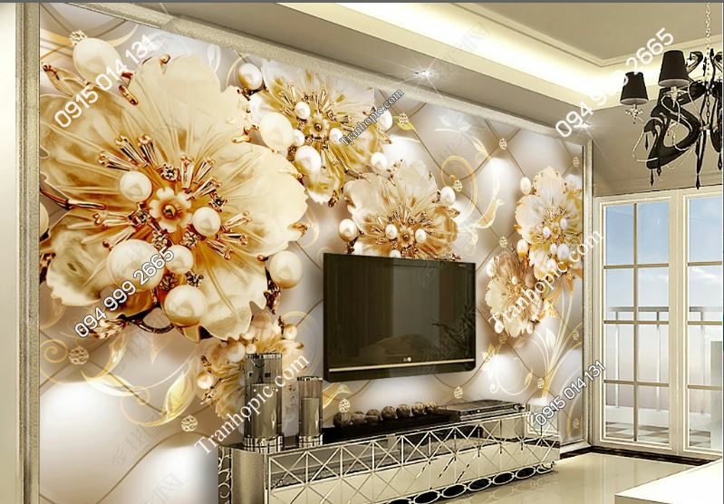 Tranh dán tường hoa 5D giả ngọc dán phòng khách 16925213