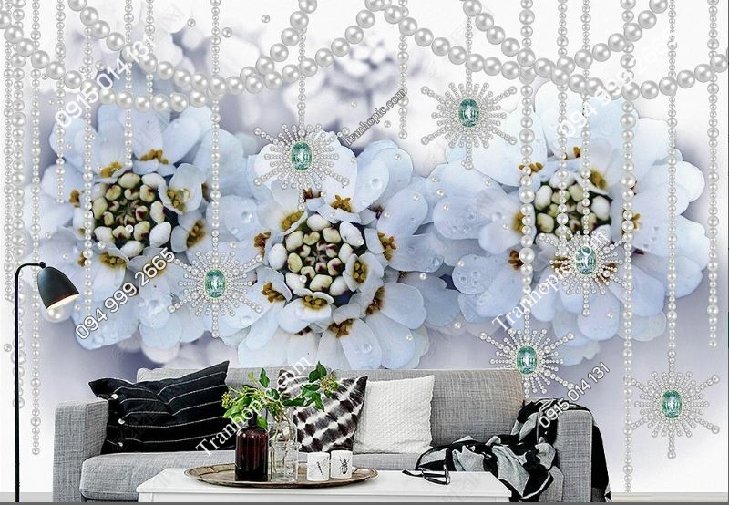 Tranh dán tường hoa 5D giả ngọc dán phòng khách 17648662