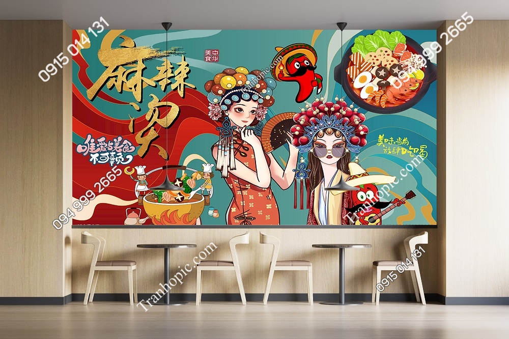 Tranh dán tường kiểu trung hoa dán quán ăn 30220411234058203102