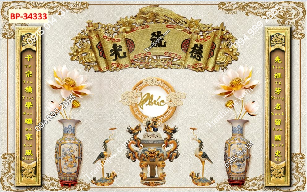 Tranh dán tường phòng thờ mã 34333