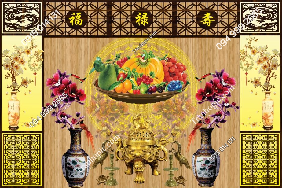 Tranh dán tường phòng thờ mã TP005