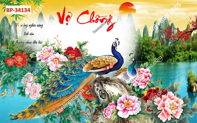 Tranh dán tường phu thê viên mãn phòng ngủ vợ chồng 34134