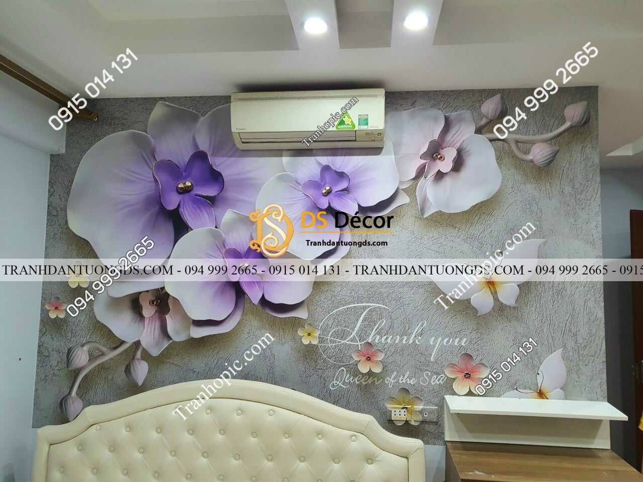 Tranh hoa 5D giả ngọc phòng ngủ