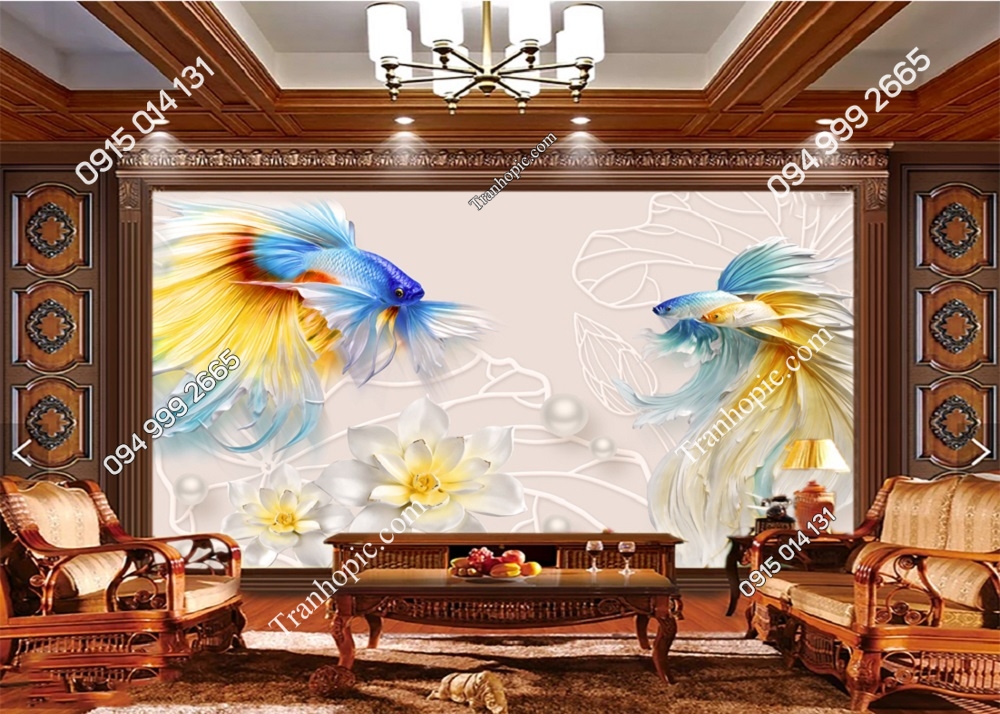 Tranh song ngư quần hội dán tường 51325