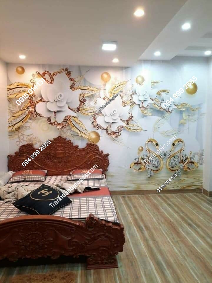tranh hoa giả ngọc phòng ngủ