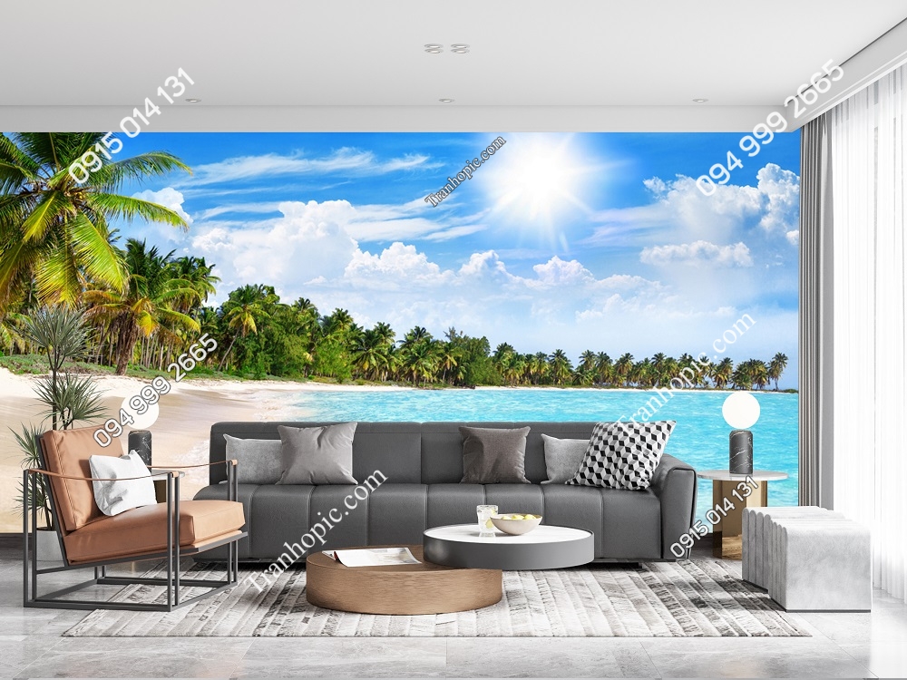 Tranh dán tường cảnh bình minh trên bãi biển Maldives 1925705297
